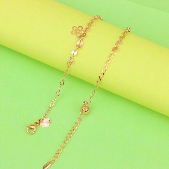 "Delicate Rose Gold Anklet with Floral & Charm Accents, XPAL1066 - Picture 7 of 12